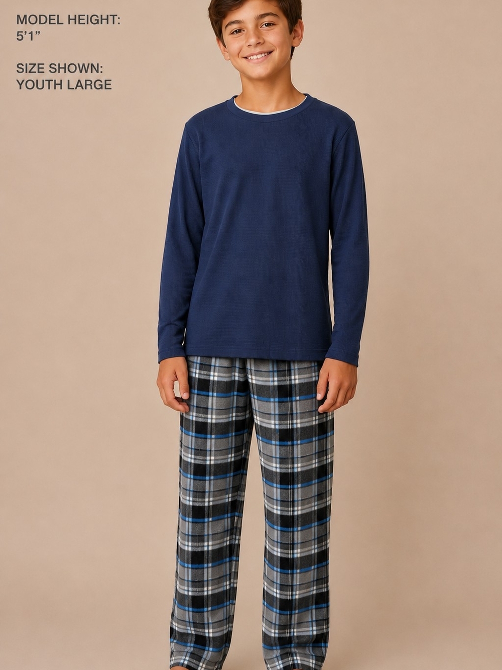 Sleep On It Boys Navy Top with Gray & Blue Plaid Pajama Pants -AA